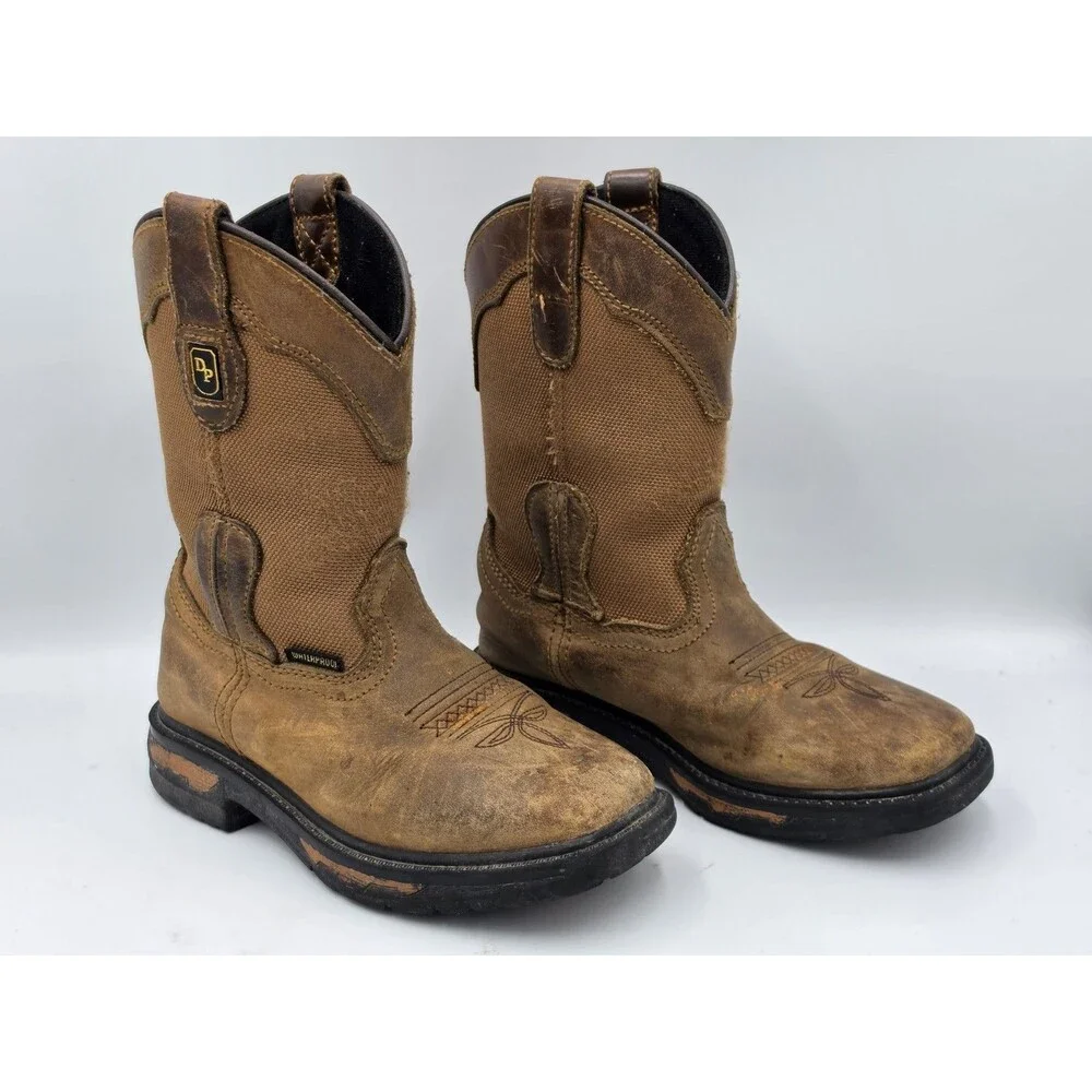 Dan Post Kids Boys Waterproof Cowboy Boots Work Square Toe Brown Leather Sz 13D
